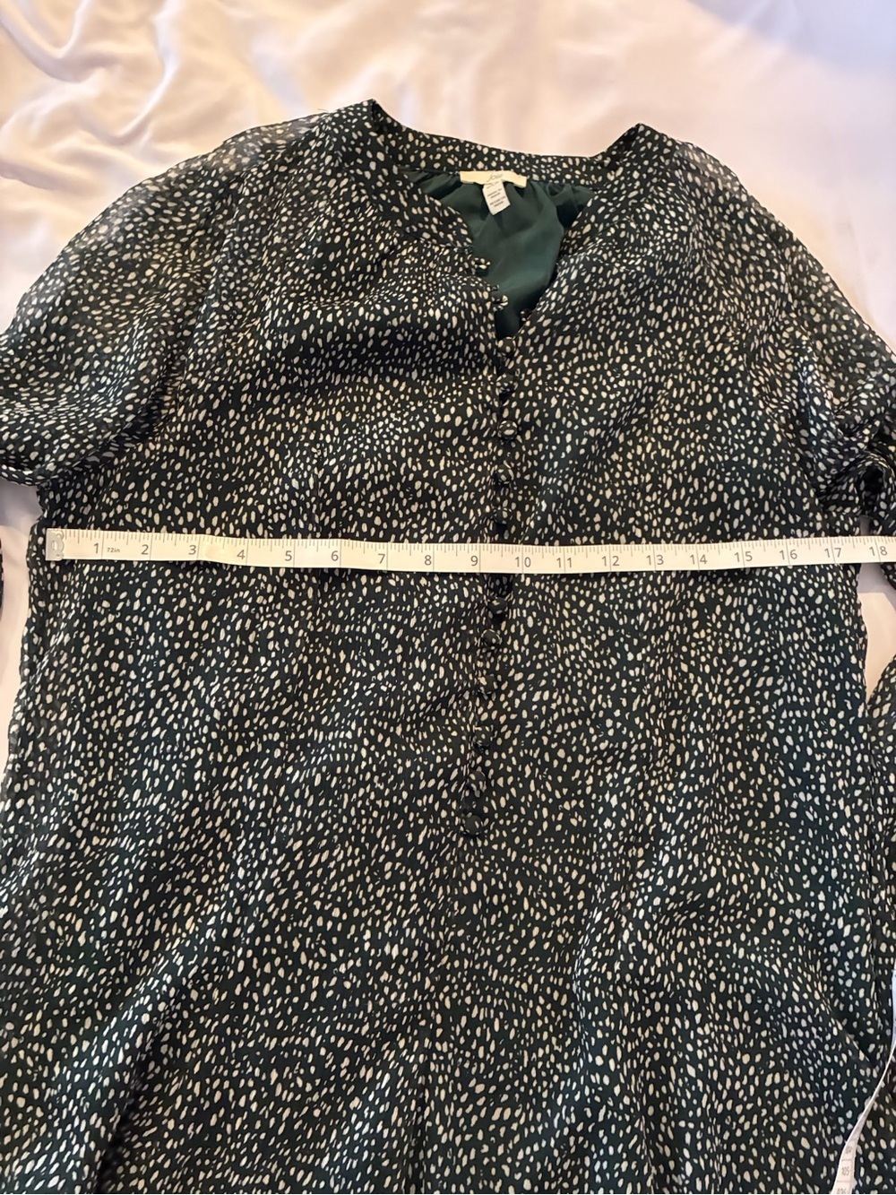 Joie Green and White Printed Long-Sleeve Tunic Dress -Sz S - Picture 5 of 8
